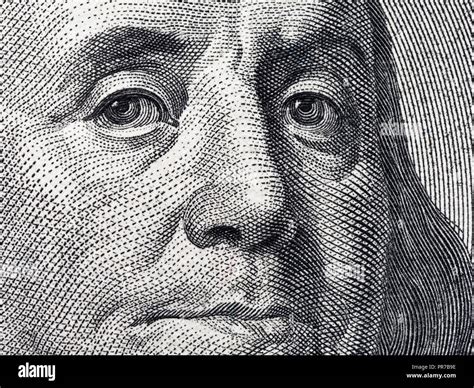 Closeup portrait Benjamin Franklin on 100 us dollar bill Stock Photo ...