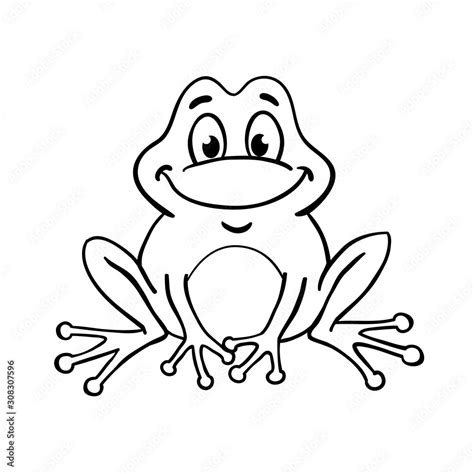 Cute frog in cartoon style, drawing in a black outline. Isolated on ...