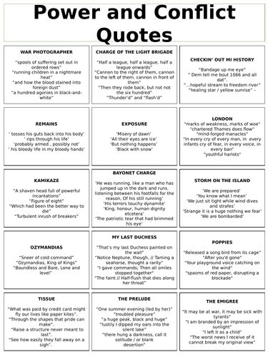 Power and Conflict Quote Sheet (AQA) | Teaching Resources