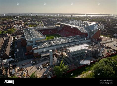 A general aerial view of the new Anfield Road stand during during ...