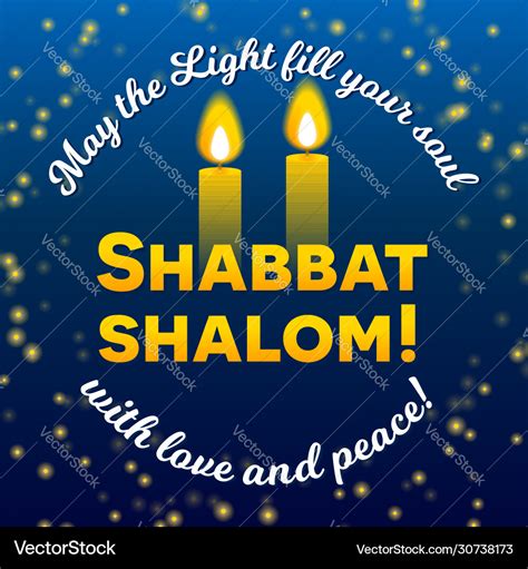 Shabbat shalom candles greeting card lettering Vector Image