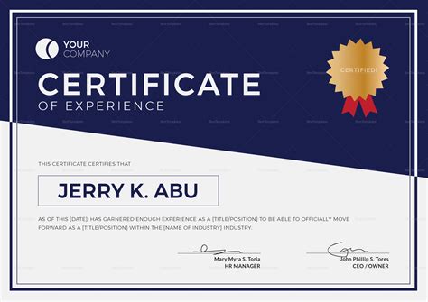 Experience Certificate Design Template in PSD, Word, Illustrator ...