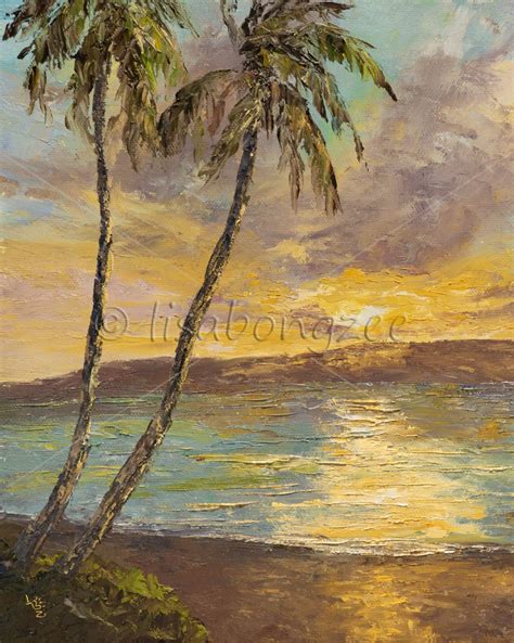 Another Perfect Day (Sunset Hawaii Beach) - Original Oil Palette Knife ...