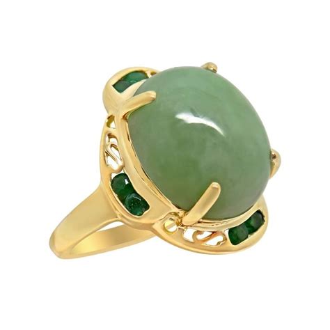 Large Natural Jade & Emerald Ring 14K NEW 14X12mm Genuine, Brand NEW ...