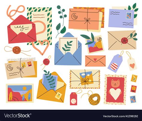 Letters and postcards postal paper elements Vector Image