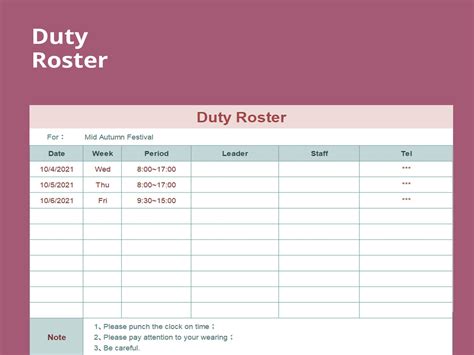 Duty Roster May 2024 India - Inna Renata