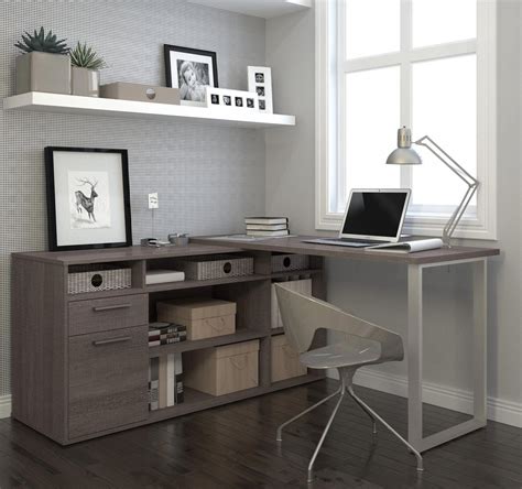 Modern L-shaped Desk with Integrated Storage in Bark Gray | Home office ...