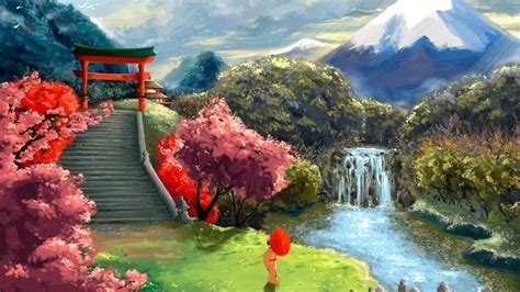 Japanese garden landscape - Painting art - backiee