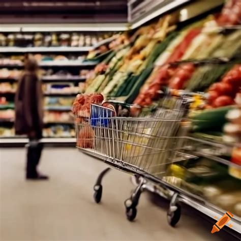 Person with a shopping cart at the grocery store on Craiyon