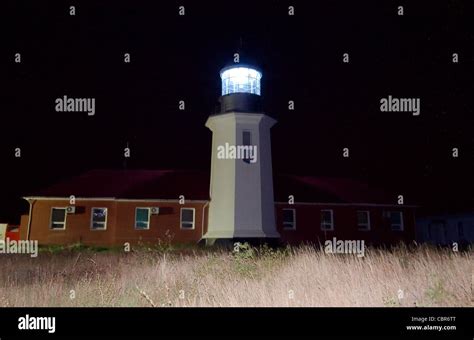 Lighthouse on Snake Island (Zmiinyi Island) in the nighttime, Black Sea ...