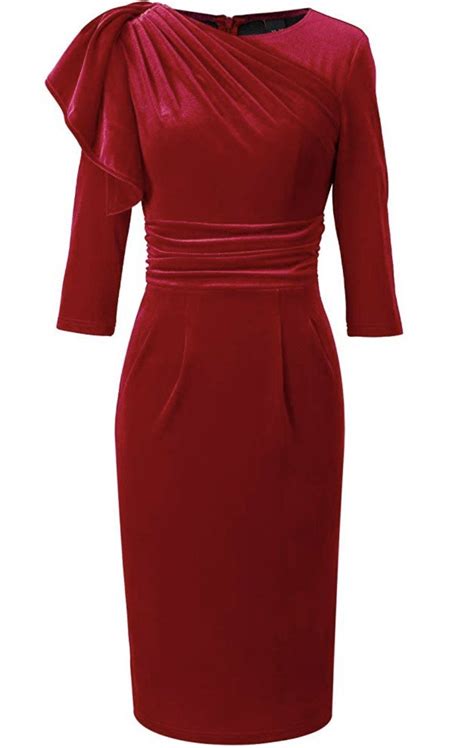 Elegant Ruched Sheath Velvet Red Dress, XSmall - 3XLarge in 2021 ...