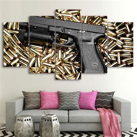 gun and bullets – Army 5 Panel Canvas Art Wall Decor – Canvas Storm