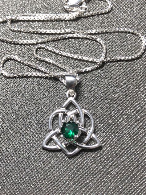 Celtic Sisters Knot Emerald Necklace in Sterling Silver, Irish Necklace ...