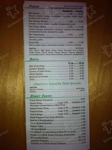 Menu at Hyman's Seafood restaurant, Charleston