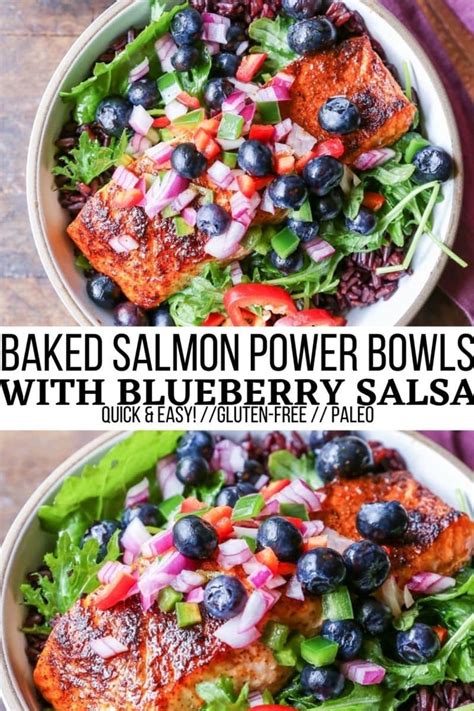 Salmon Power Bowls with Blueberry Salsa - The Roasted Root