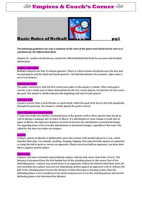 Newsletter 4 - Basic Rules of Netball by Butterflies Netball - Issuu