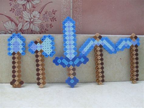 Minecraft: Perler Bead 5 Piece Diamond Weapon Set by heatbish on ...