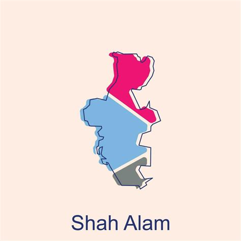 Map of Shah Alam colorful modern outline vector design template ...