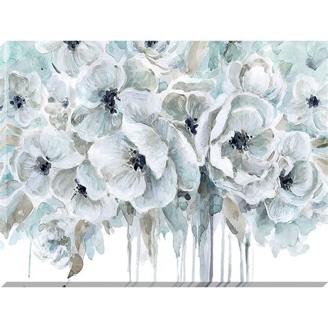 Teal/White Flowers Canvas Wall Art, 30" x 40" | At Home