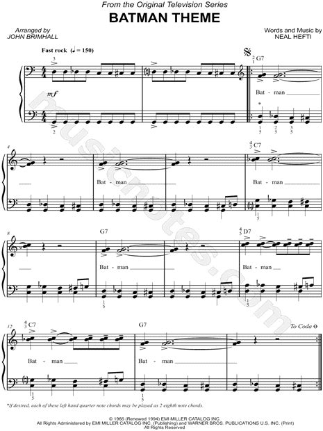 Batman Theme Song Piano Sheet Music - Theme Image