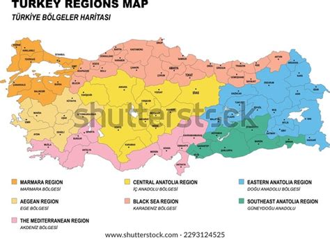 Map 7 Regions Detailed Drawn Turkey Stock Vector (Royalty Free ...