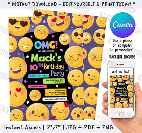 Emoji Invitation Emoji Party Invitation Emoji Party Emoji - Etsy