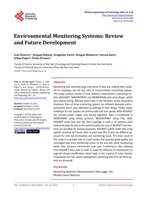 (PDF) Environmental Monitoring Systems: Review and Future Development