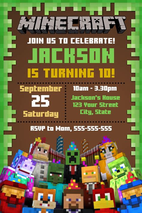 Custom Minecraft Invitation: Personalized Minecraft Party Invites ...