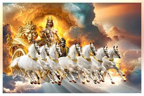 surya dev with seven running horses chariot painting on canvas | Seven ...