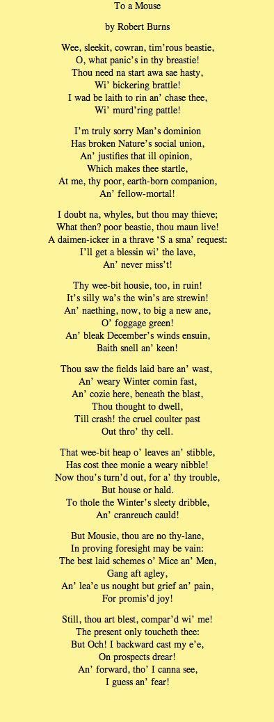 Steinbeck took the title from a line in this poem by Robert Burns. Why ...