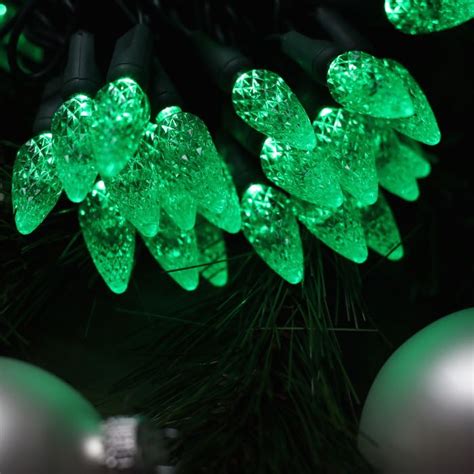 50-light C6 Green LED Christmas Lights, 4" Spacing Green Wire ...