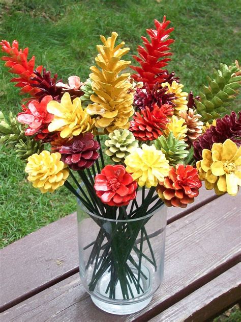 Fall Pine Cone Flowers ONE DOZEN ORIGINAL on 12-inch Stems. - Etsy ...