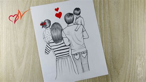 Happy Family Pencil Sketch Drawing | Step By Step Drawing For Beginners ...