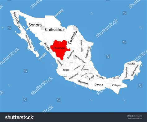 Durango Mexico Vector Map Silhouette Isolated 스톡 벡터(로열티 프리) 312733379 ...