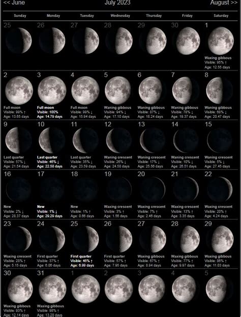 Moon Phase July 2023 (Time, Date & Calendar)