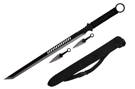 27" Black Ninja Sword with Two Throwing Knives and Sheath