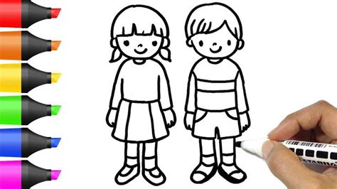 Drawing Boy and Girl Kids | Coloring Pages | BOBO Cute Art | Coloring ...