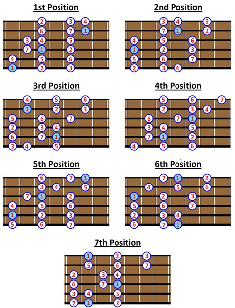 The MAJOR SCALE Notes and 7 Positions on the Guitar