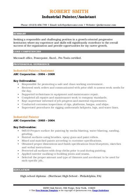 Industrial Painter Resume Samples | QwikResume