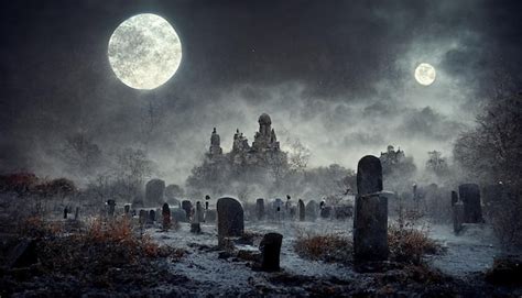 Premium Photo | Two moons illuminate the cemetery at night in winter