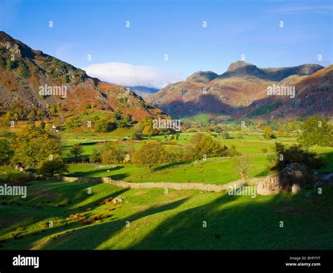 Autumn morning light over Great Langdale valley viewed from Chapel ...