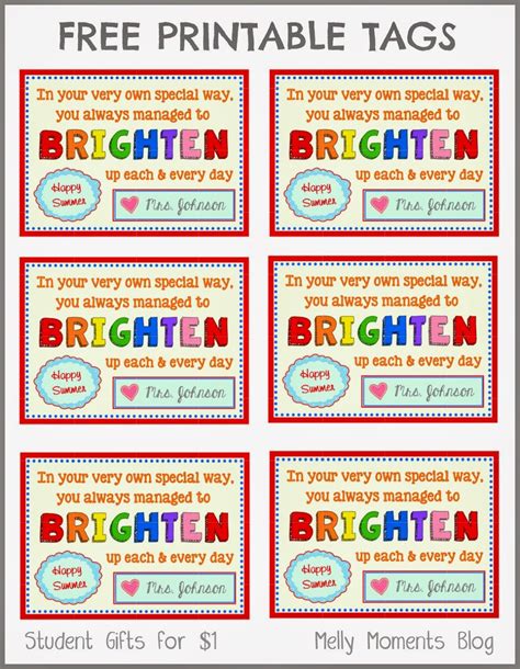 Free Printable End Of Year Gift Tags For Students There Are Colorful Or ...