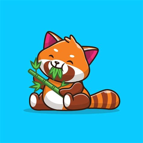 Cute Red Panda Eating Bamboo Cartoon Vector Icon Illustration. Animal ...