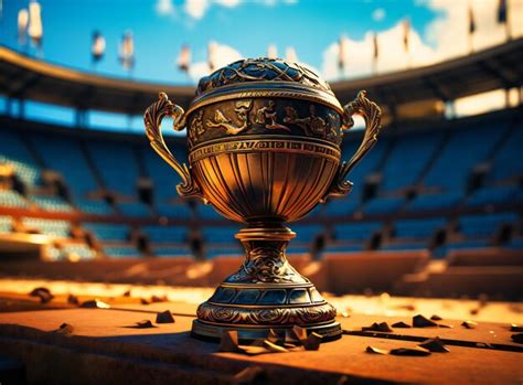 Premium AI Image | A golden trophy is seen in front of a stadium