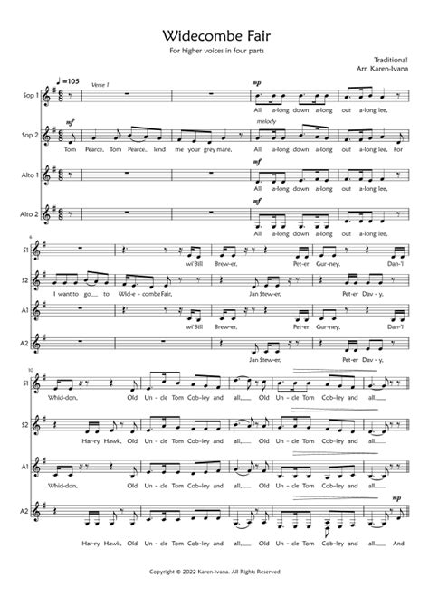 Widecombe Fair Sheet Music | Traditional | SSAA Choir