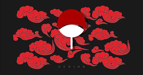 Uchiha clan, Naruto (anime), crest, clouds, anime HD Wallpaper