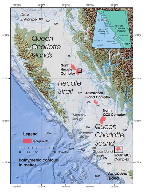 Figure 1. Map of Hecate Strait and Queen Charlotte Sound showing sponge ...