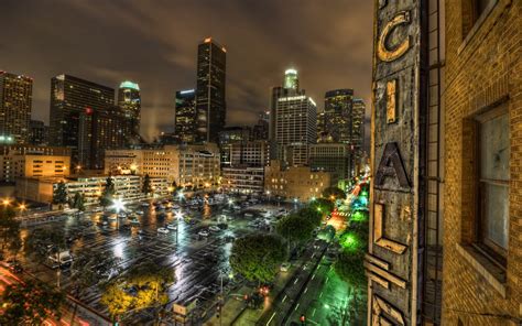 Aerial photography of streets at night, city, cityscape, Los Angeles ...