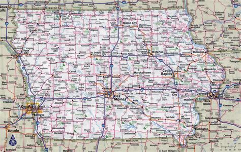 Large detailed roads and highways map of Iowa state with all cities ...