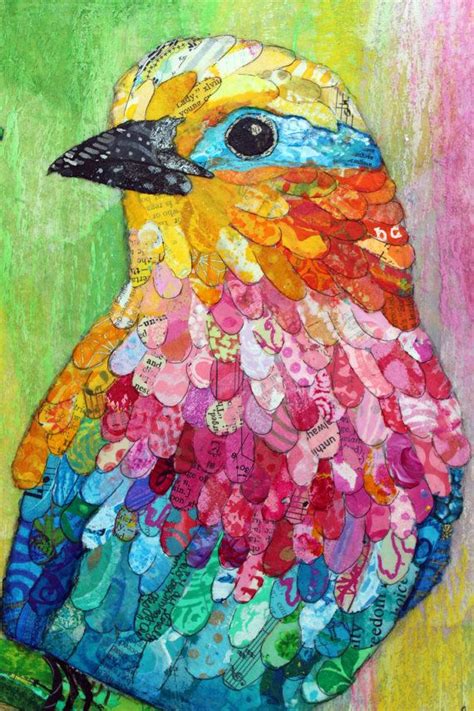 By Artist Lisa Morales Mixed Media Collage Original - Lilac Breasted ...